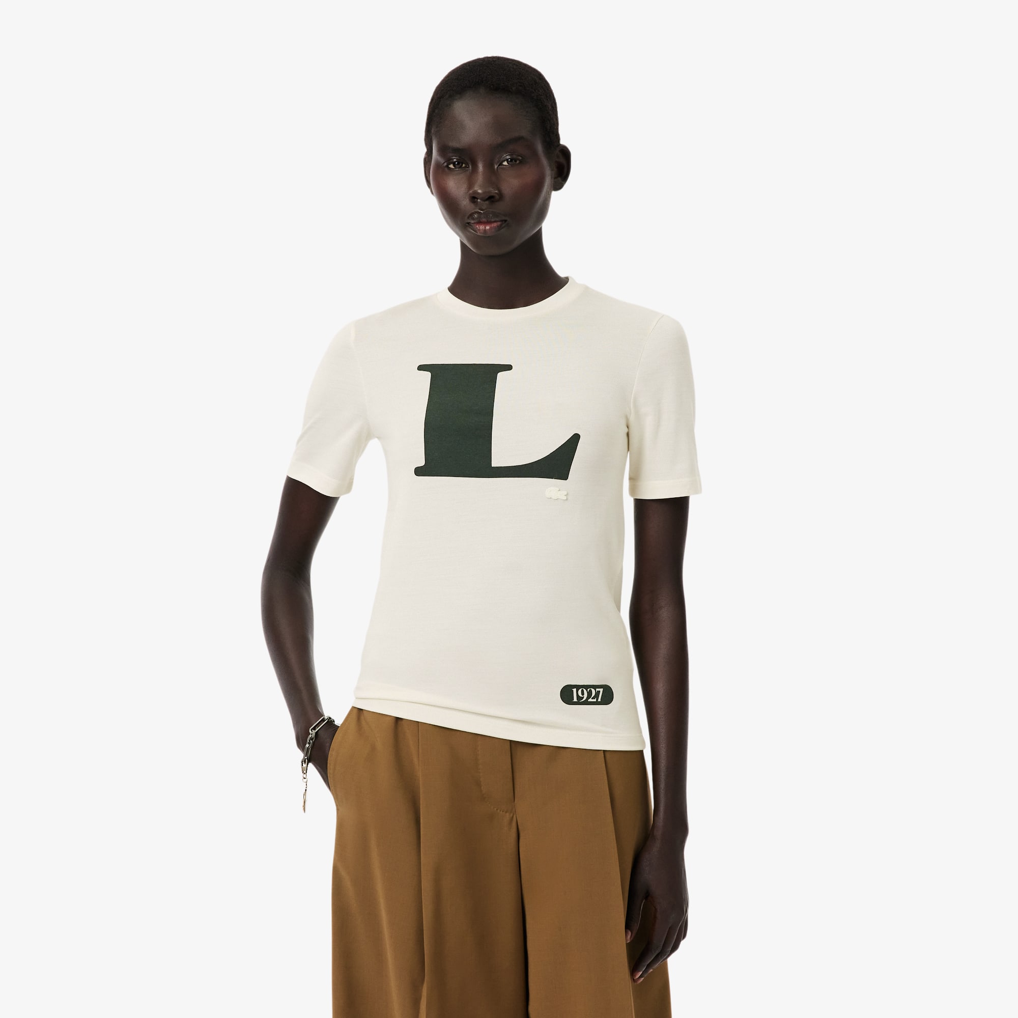 Lacoste Graphic-detail T-shirt In Neutral