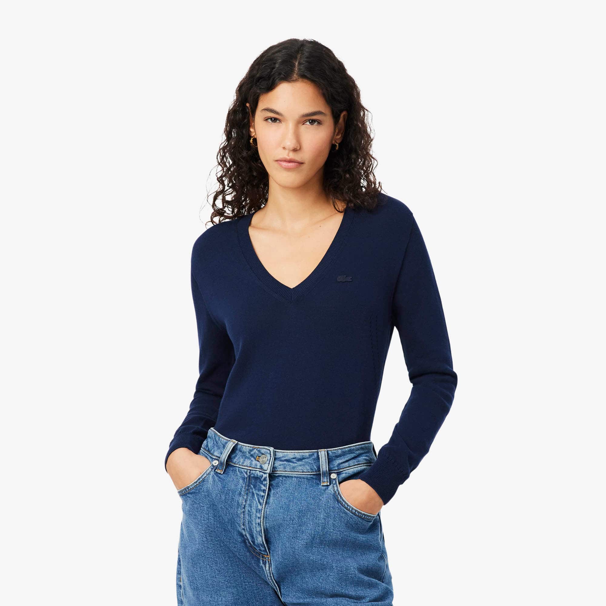 Seamless Knit V Neck Sweater