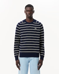 Men's Striped 3D Knit Cotton Crew Neck Sweater 