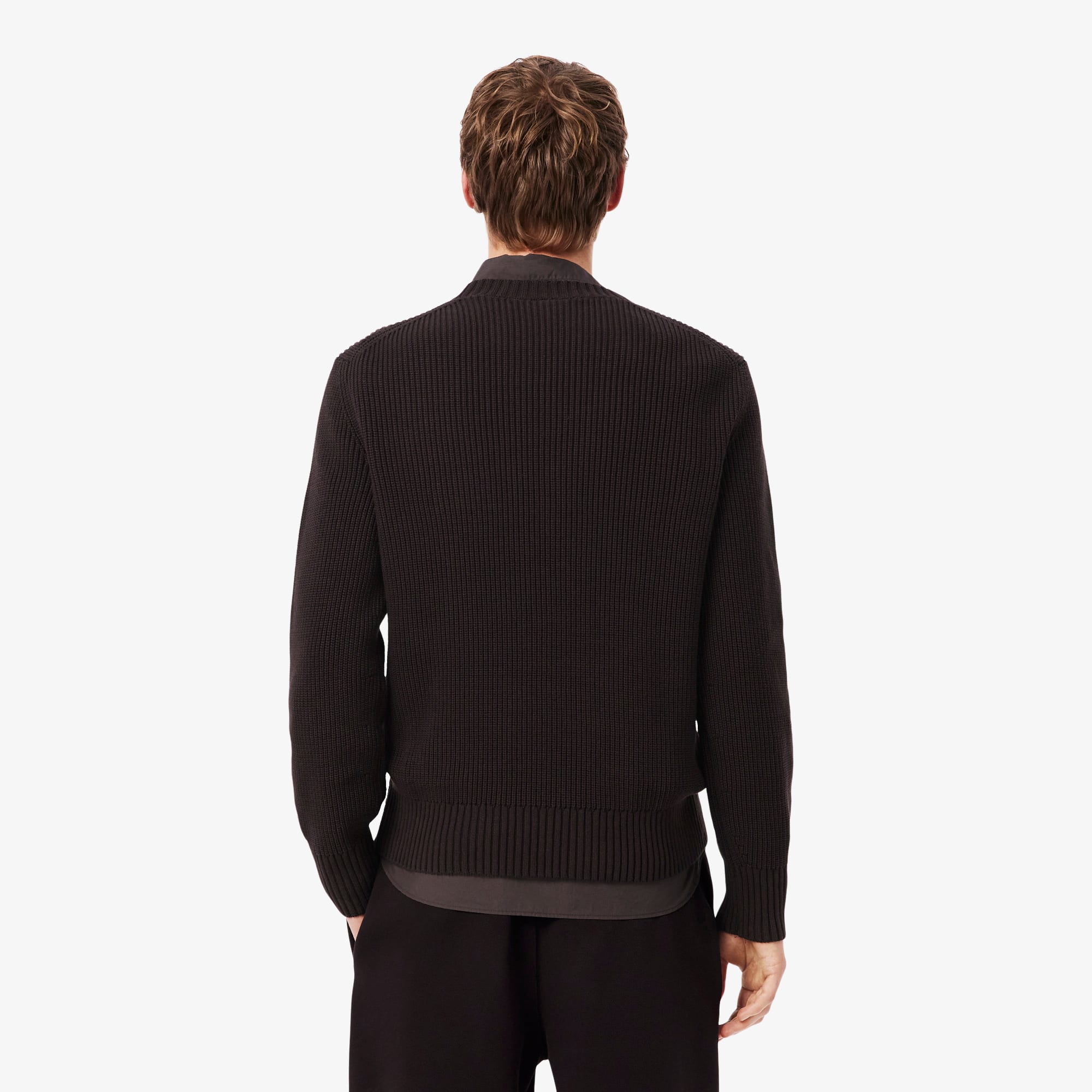 Pearl Rib Knit Badge Accent Sweater