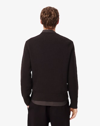 Pearl Rib Knit Badge Accent Sweater