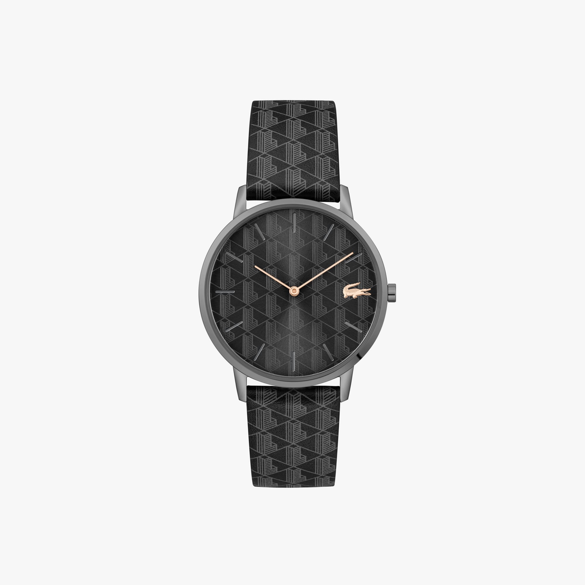 Lacoste Three Hand Crocorigin Leather Watch - One Size In Black