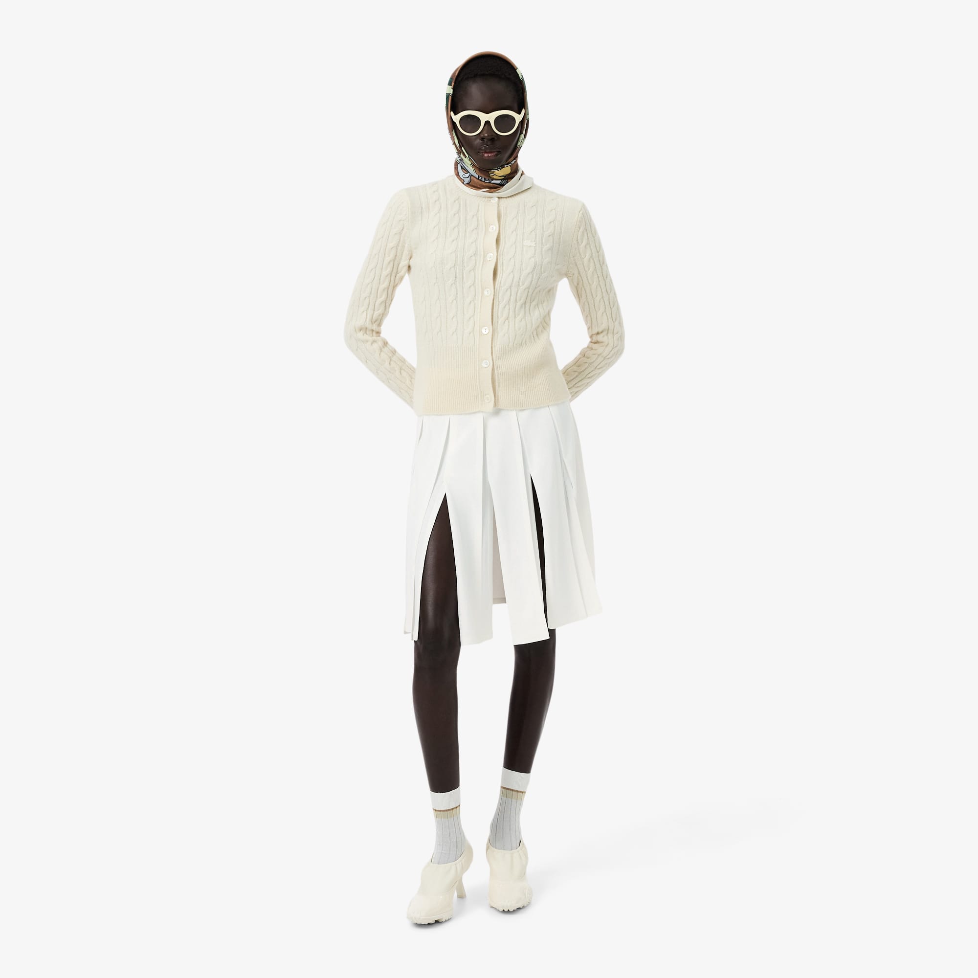 Lacoste Runway Fluid Pleated Skirt - 34 In White