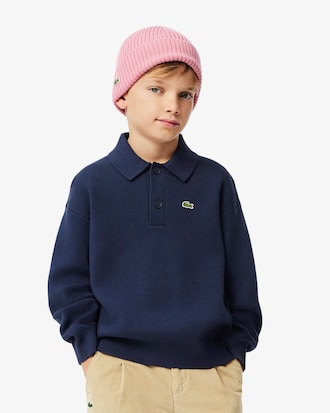 Kids' Cotton and Wool Blend Long Sleeve Polo