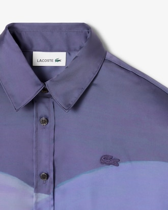 Women's Oversized Landscape Print Satin Shirt