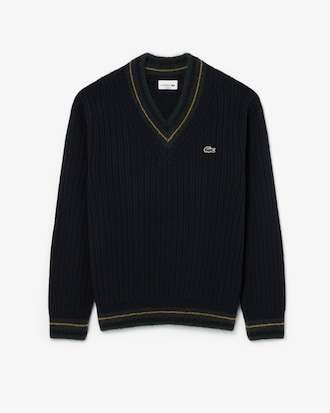 Striped Wool V Neck Sweater