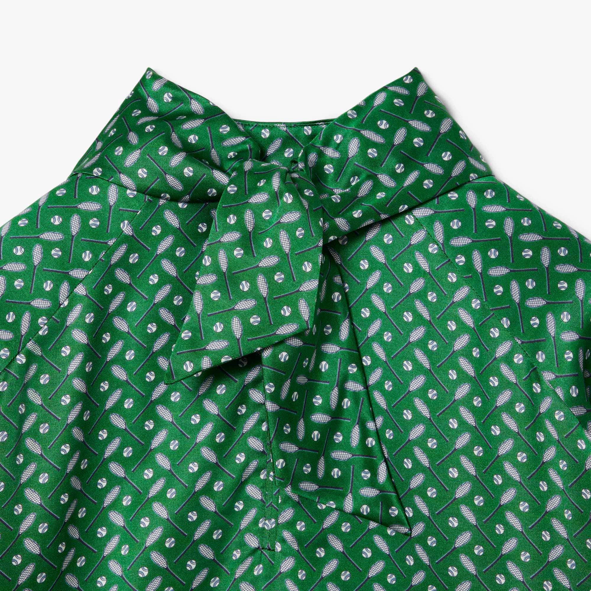 Runway Printed Satin Scarf Neck Dress