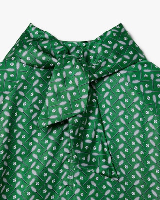 Runway Printed Satin Scarf Neck Dress