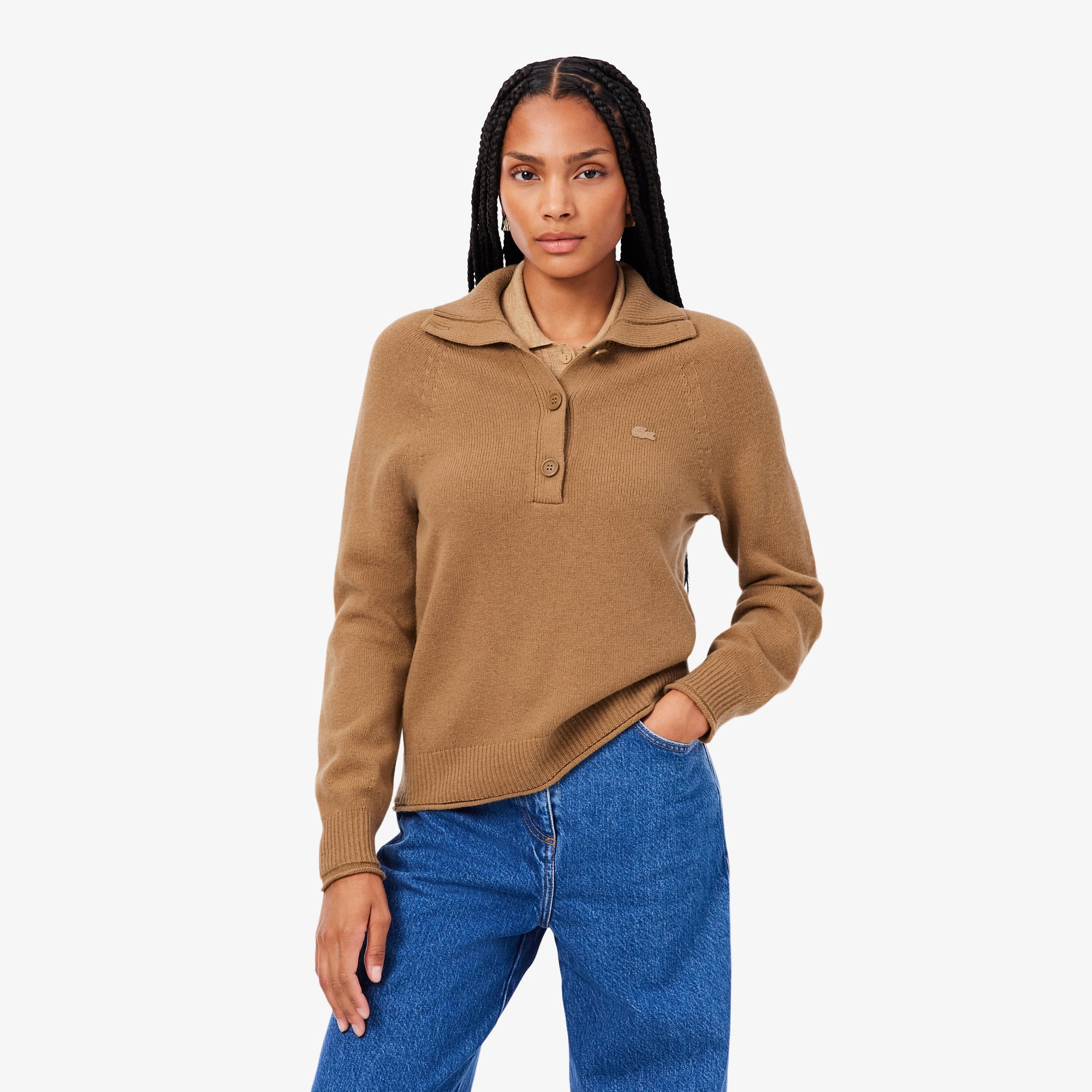 Lacoste Women's Wool High-neck Sweater - Xxl (44) In Brown