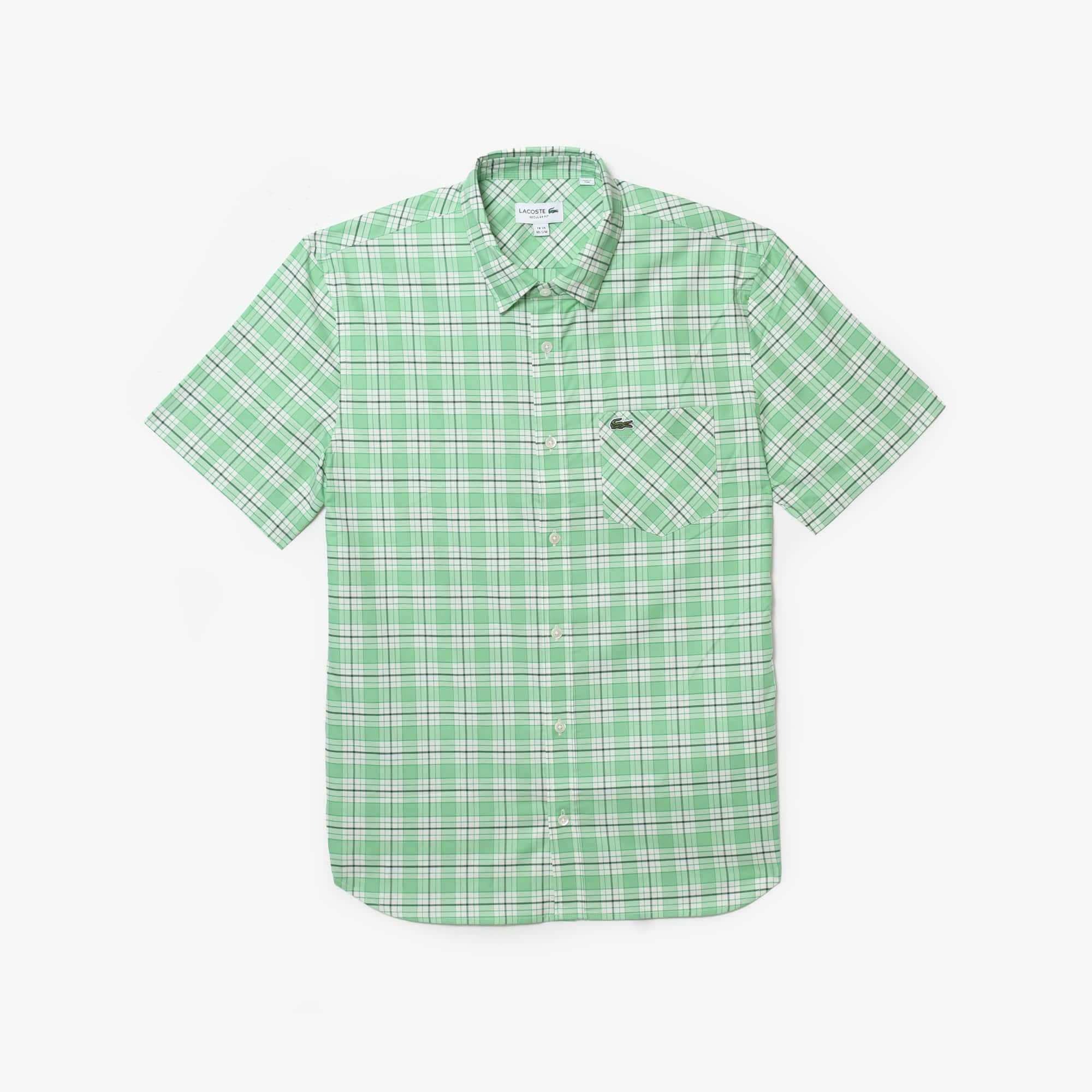 Lacoste Camisa Para Hombre De Corte Regular Con Cuadros Elásticos Blanco