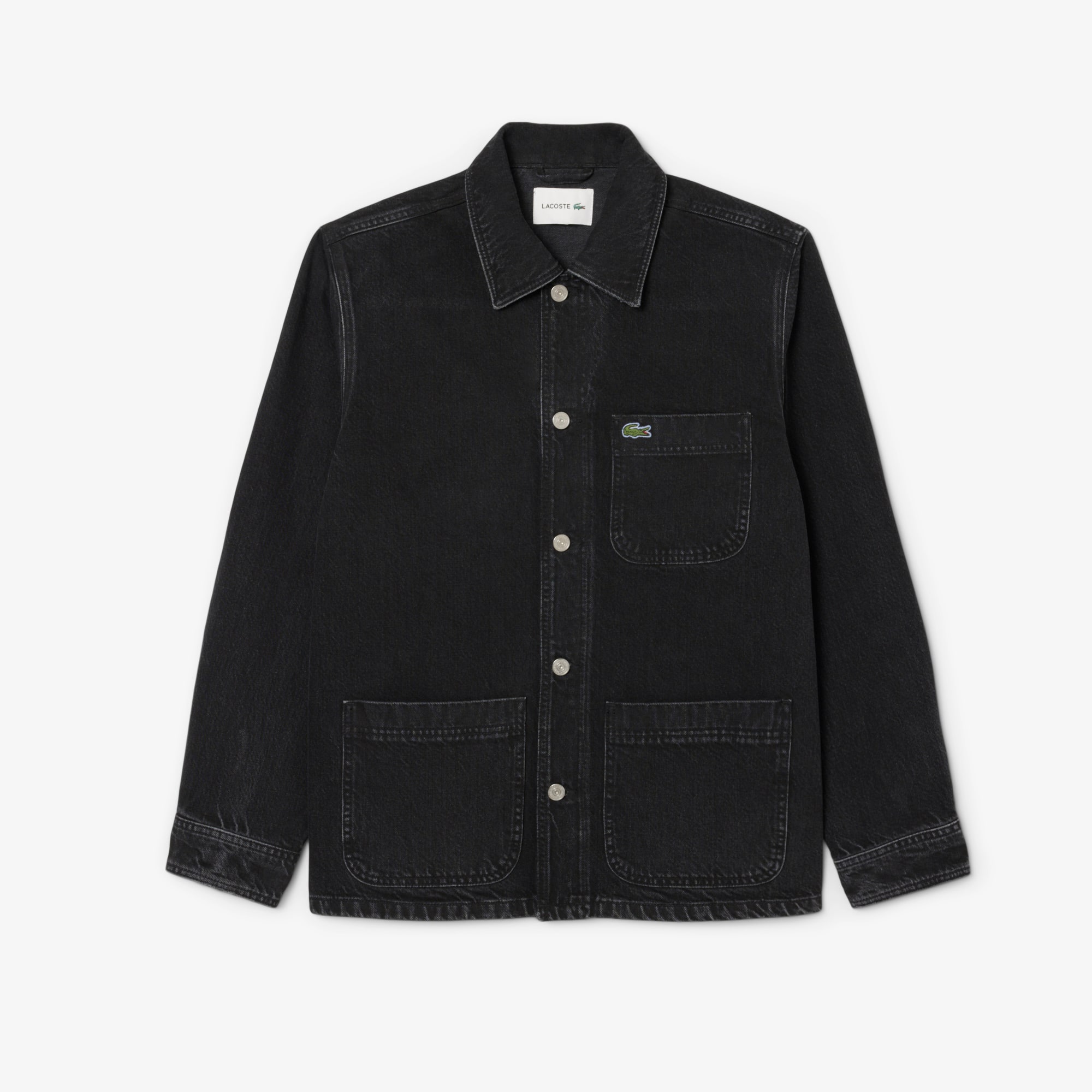 Lacoste Men's Heavy Cotton Denim Overshirt - 15 - 38 In Black