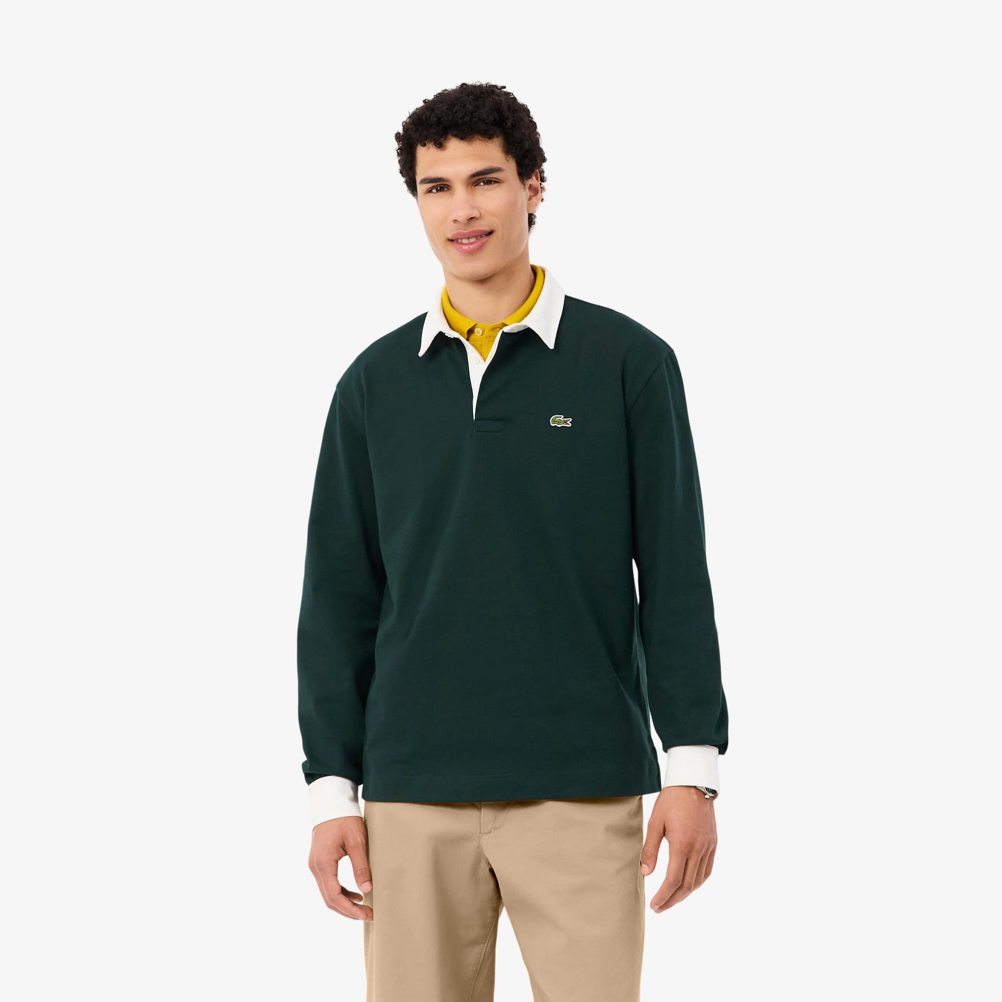Lacoste Polo de Rugby de Tejido Jersey de Corte Holgado Verde