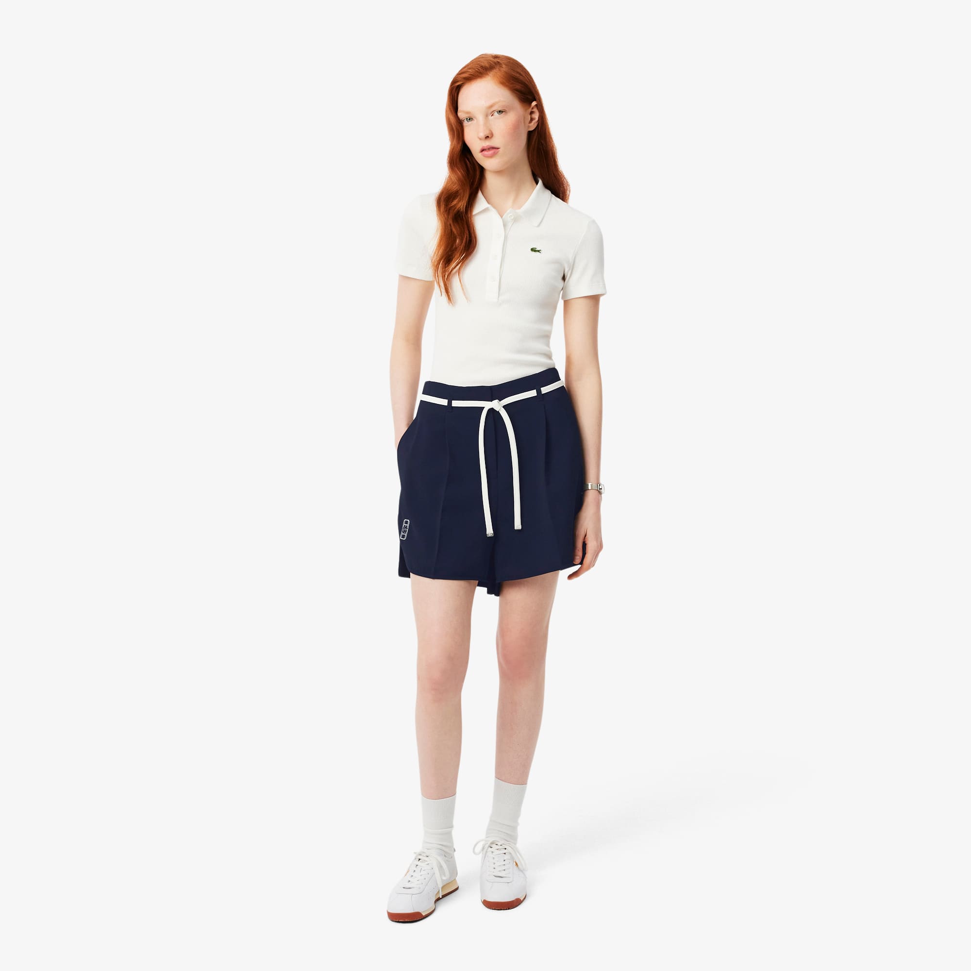 Lacoste Oversized Pleated Bermuda Shorts - Xl (42) In Blue