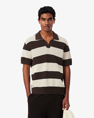 Short Sleeved Striped Polo Collar Sweater