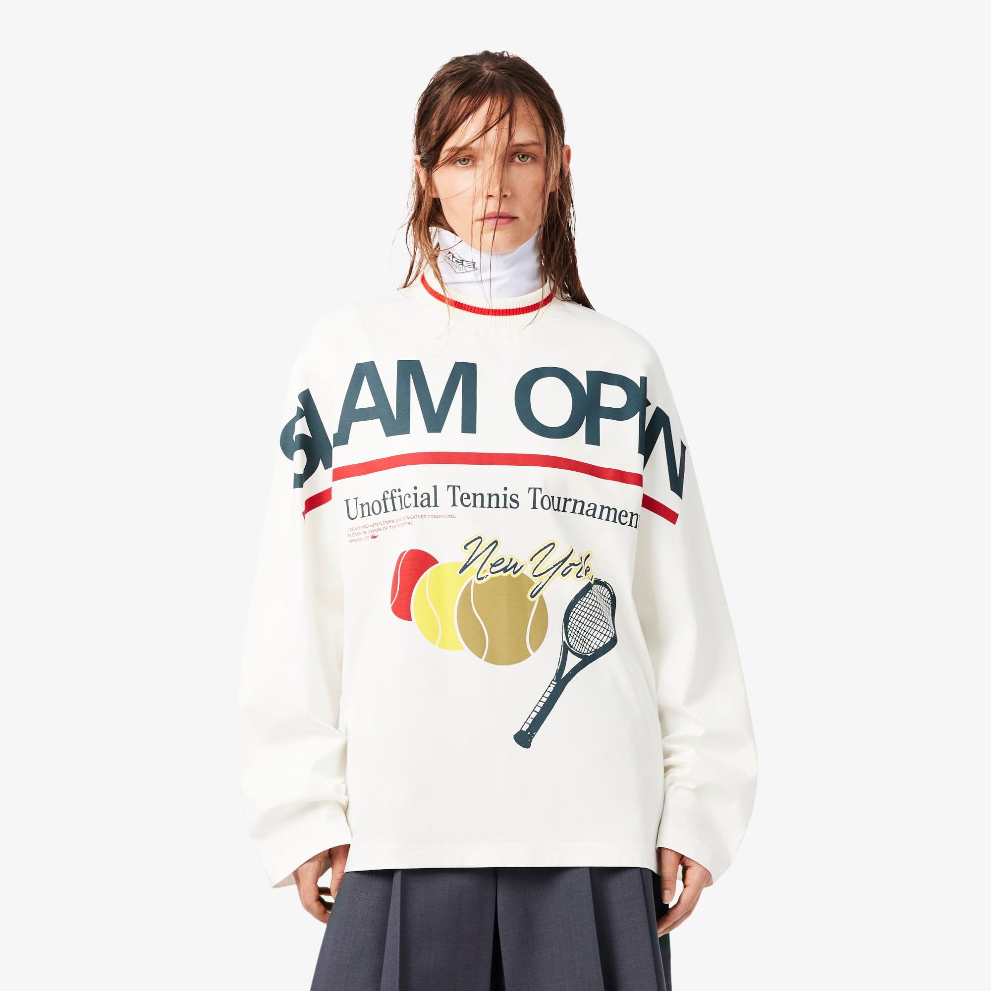 Lacoste Runway Long Sleeved Tennis Print T-shirt In White