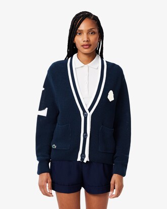 Badge Accent Wool Blend Golf Cardigan
