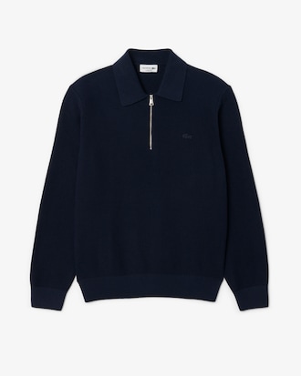 Men's Cotton & Wool Blend Half-Zip Polo Collar Sweater