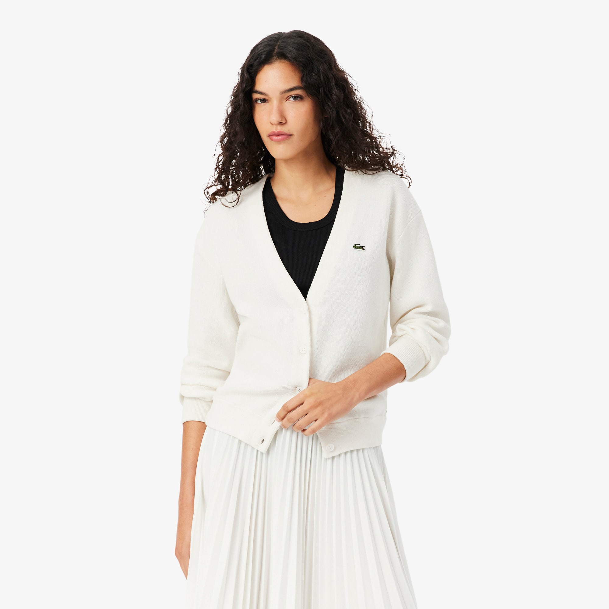 Women's V-Neck Moss Stitch Cotton Cardigan - Sweaters