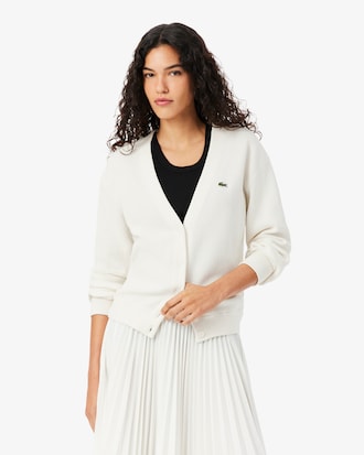 Women's V-Neck Moss Stitch Cotton Cardigan