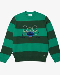 Men's Tennis Design Crew Neck Striped Cotton Fleece Sweatshirt