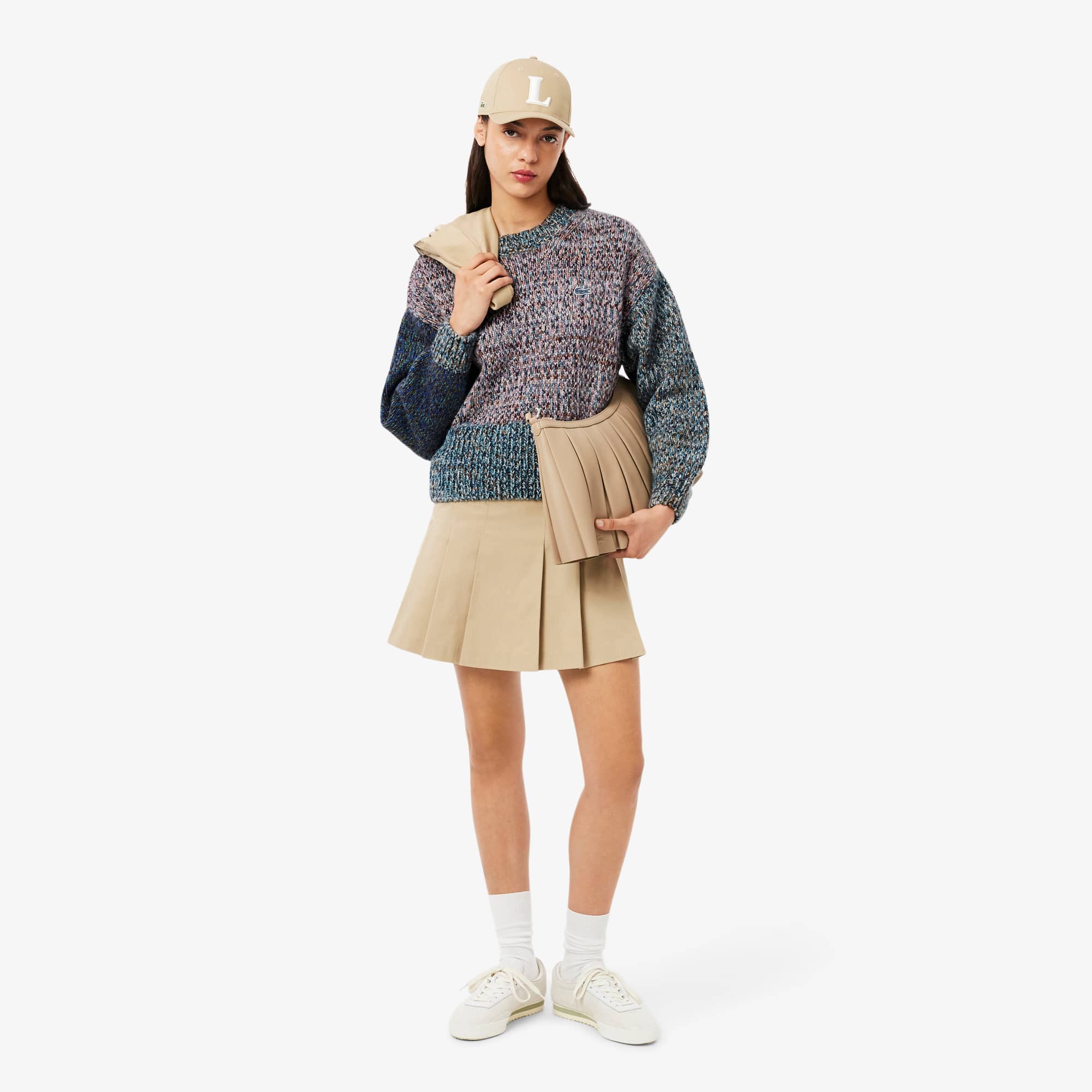 Women's High-Neck Wool Blend Cable Knit Sweater - Sweaters