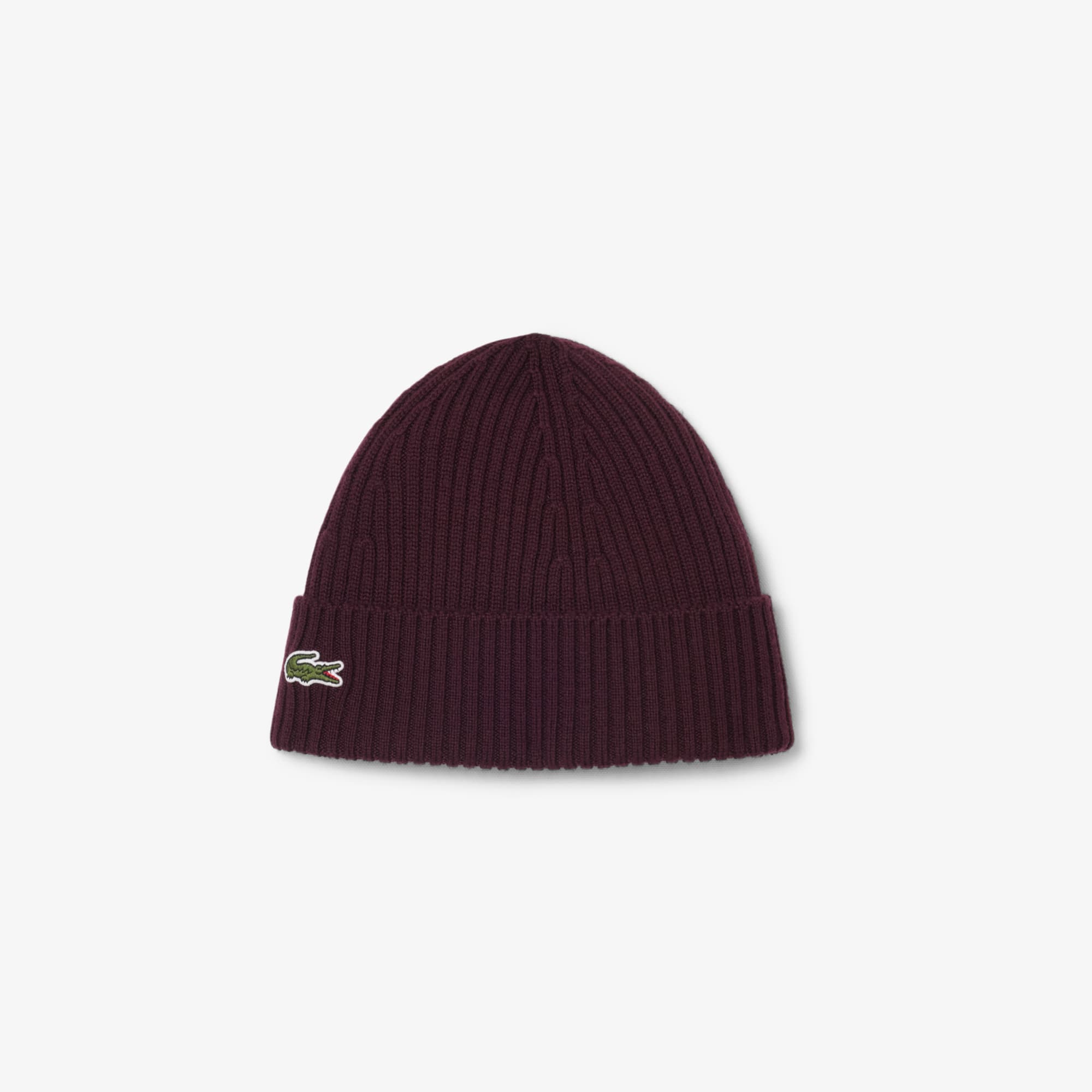 Lacoste Unisex Rib Knit Brushed Wool Beanie - One Size In Brown