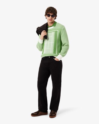 Tennis Court Graphic Jacquard Sweater
