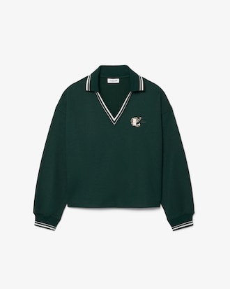 Oversized Embroidery Accent Polo Collar Sweatshirt