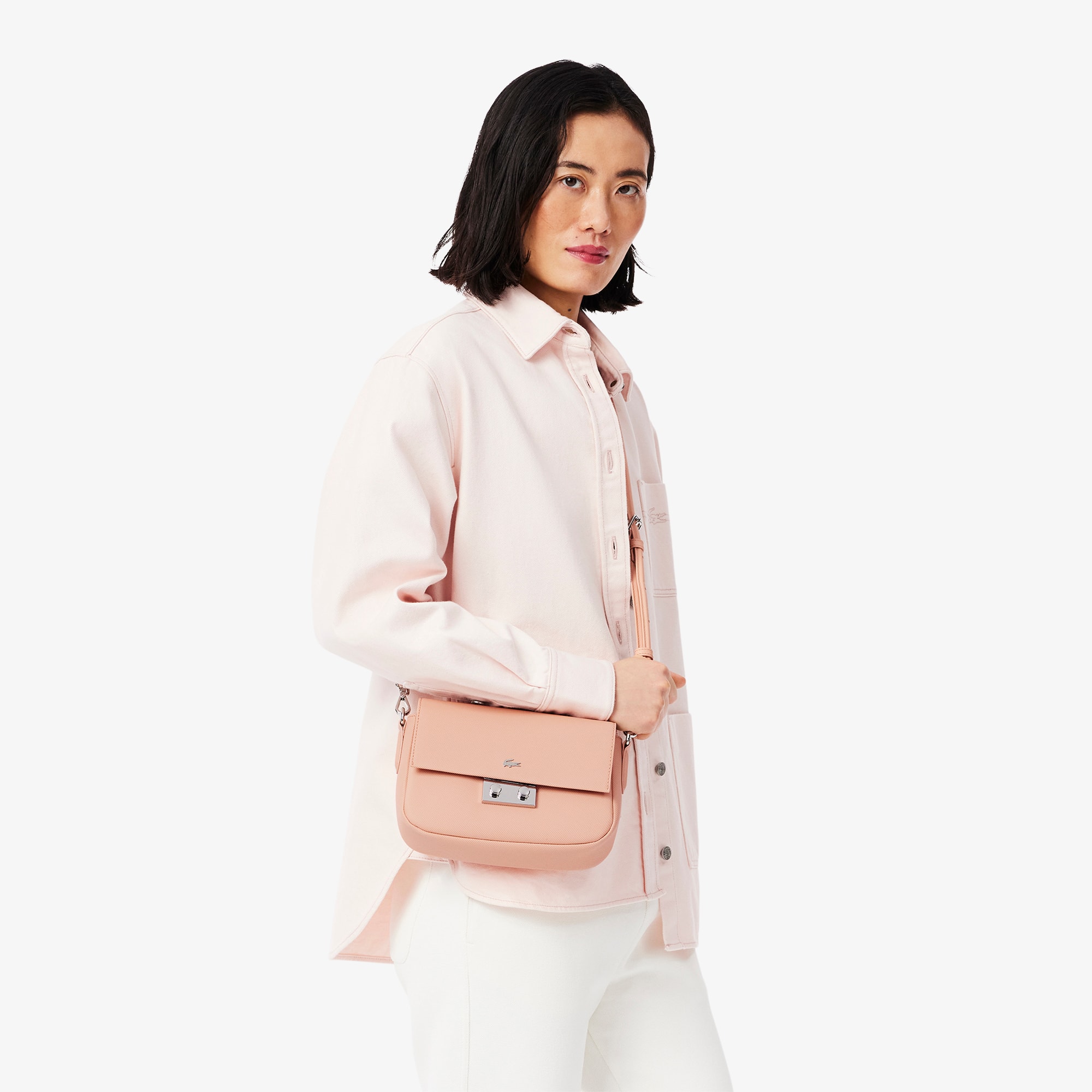 ★LACOSTE★ Women's Easy IZZIE Flap Crossbody Bag Off White Lacoste Women's Flap Crossover Crossbody Bag, Natural Tan