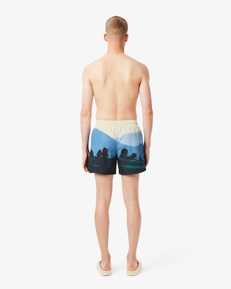 Men's Short Landscape Print Swim Trunks