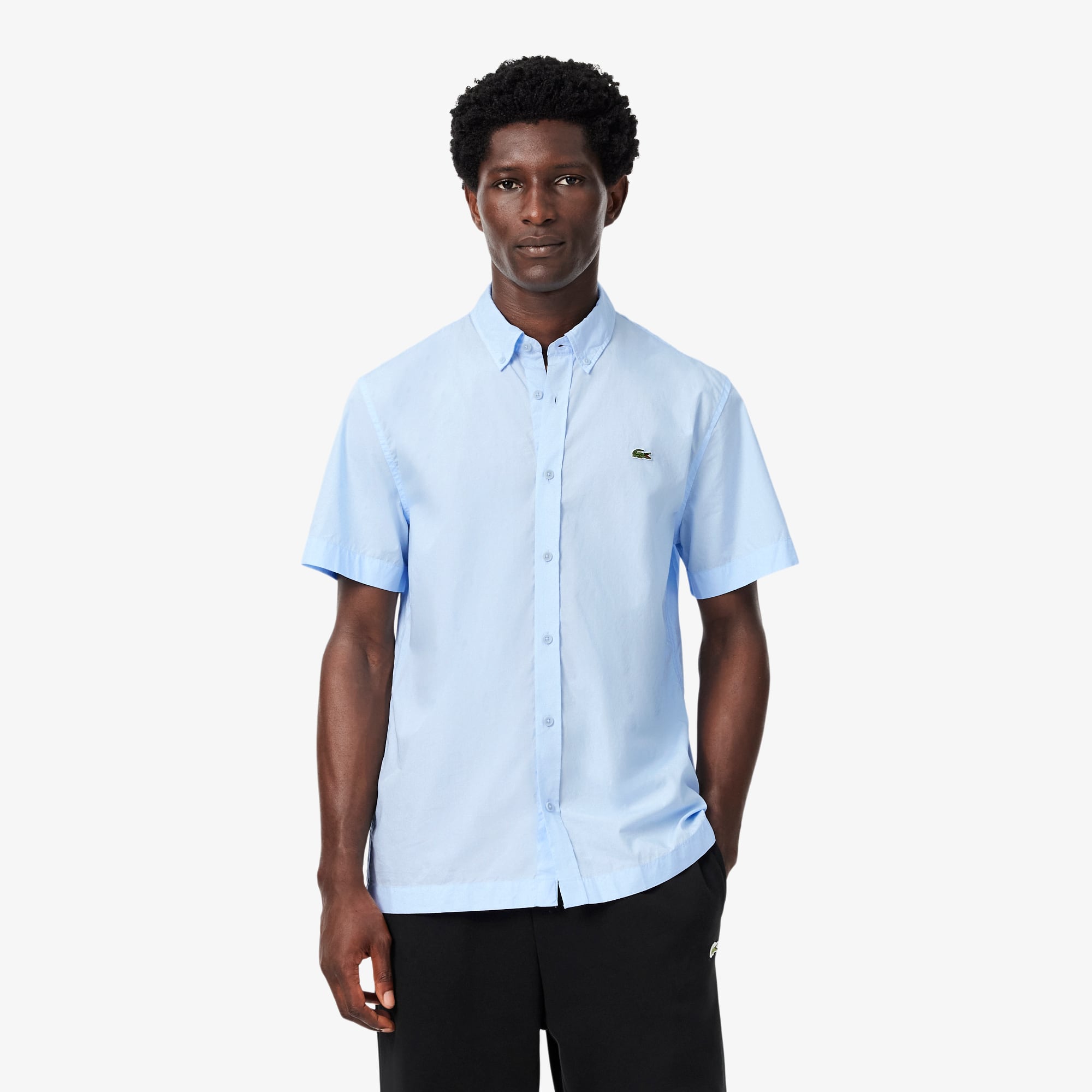 Lacoste Camisa De Popelín De Manga Corta De Corte Regular Azul