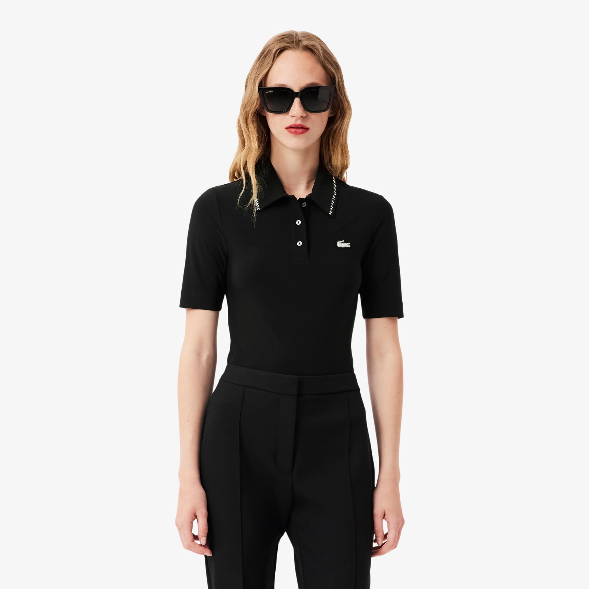 Lacoste Women's L.12.d Slim Fit Diamanté Pop Polo - 46 In Black