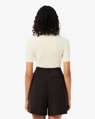 Women's Short Sleeve Merino Wool Rib Knit Sweater