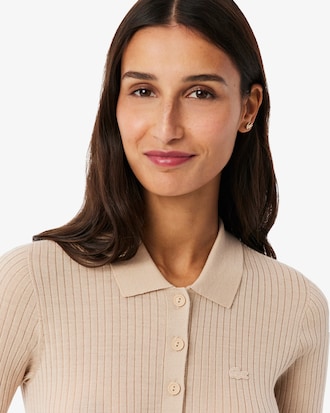 3D Rib Knit Polo Collar Merino Wool Sweater