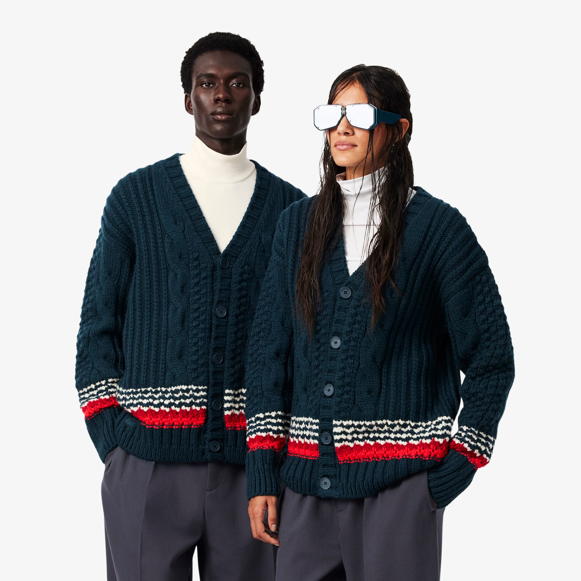 Runway Textured Stripe Wool Cardigan - Sweaters & Sweatshirts