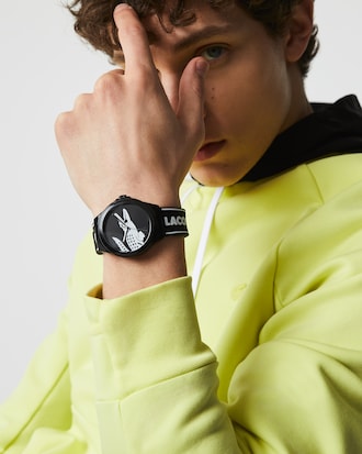 Men's Lacoste Neocroc 3 Hands Black Silicone Watch