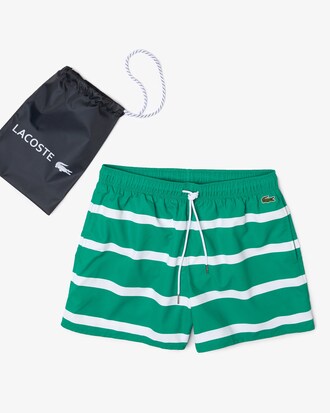 Men's Striped And Embroidered Light Swimming Trunks