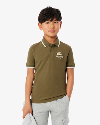 Boys' Stripe Collar Petit Piqu&eacute; Polo