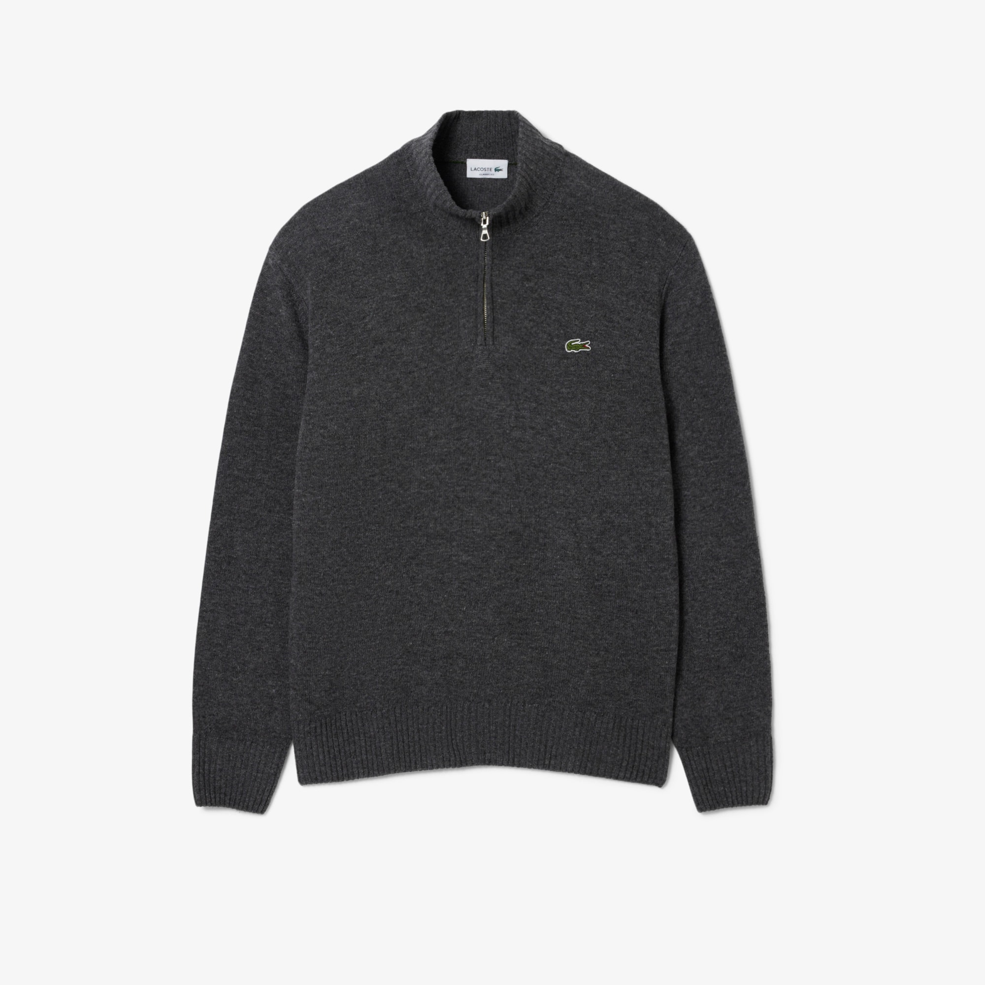 Lacoste Men's Zip-up High-neck Wool Sweater  - M - 4 In Gray