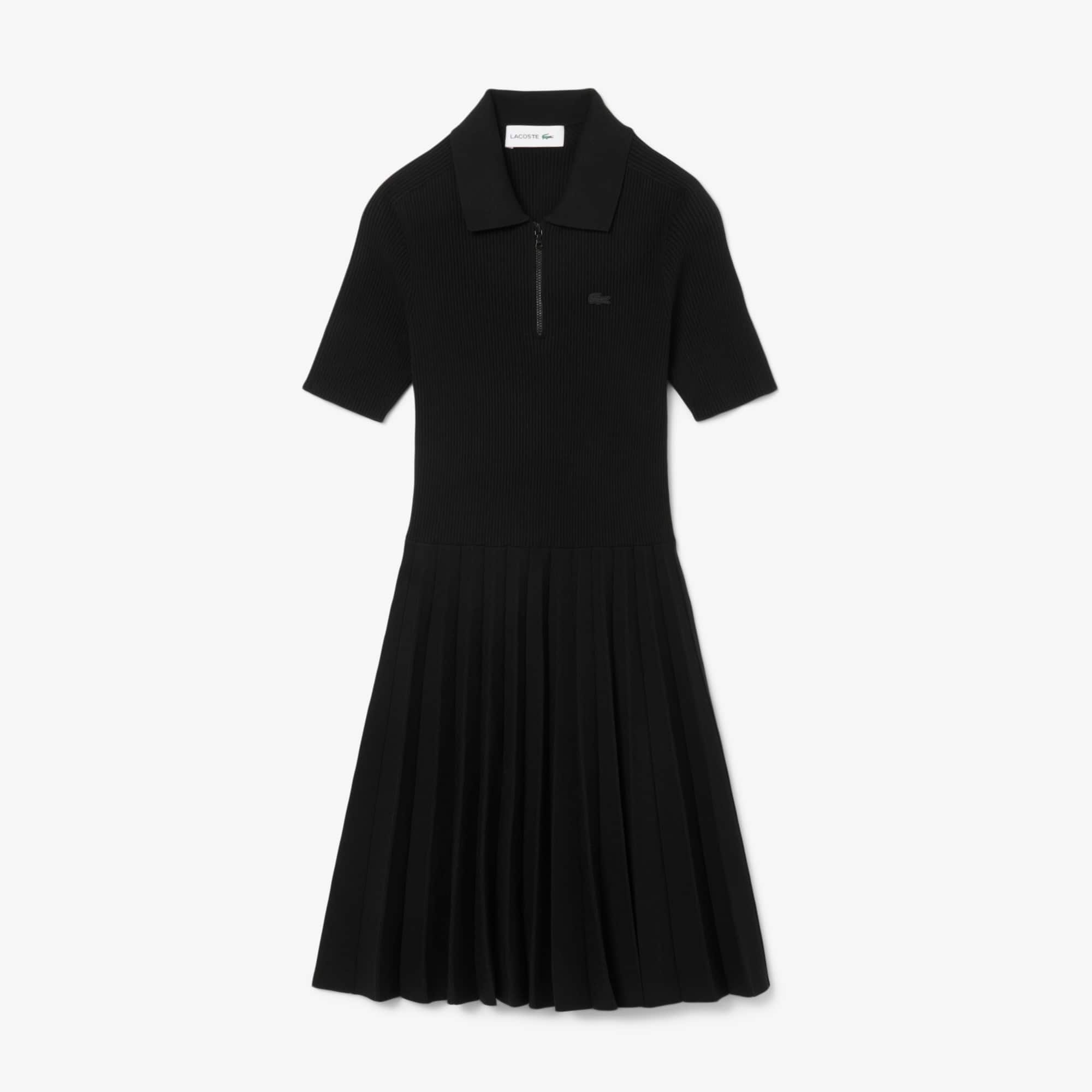 Lacoste Women's Pleated Polo Collar Dress - 38 In Black