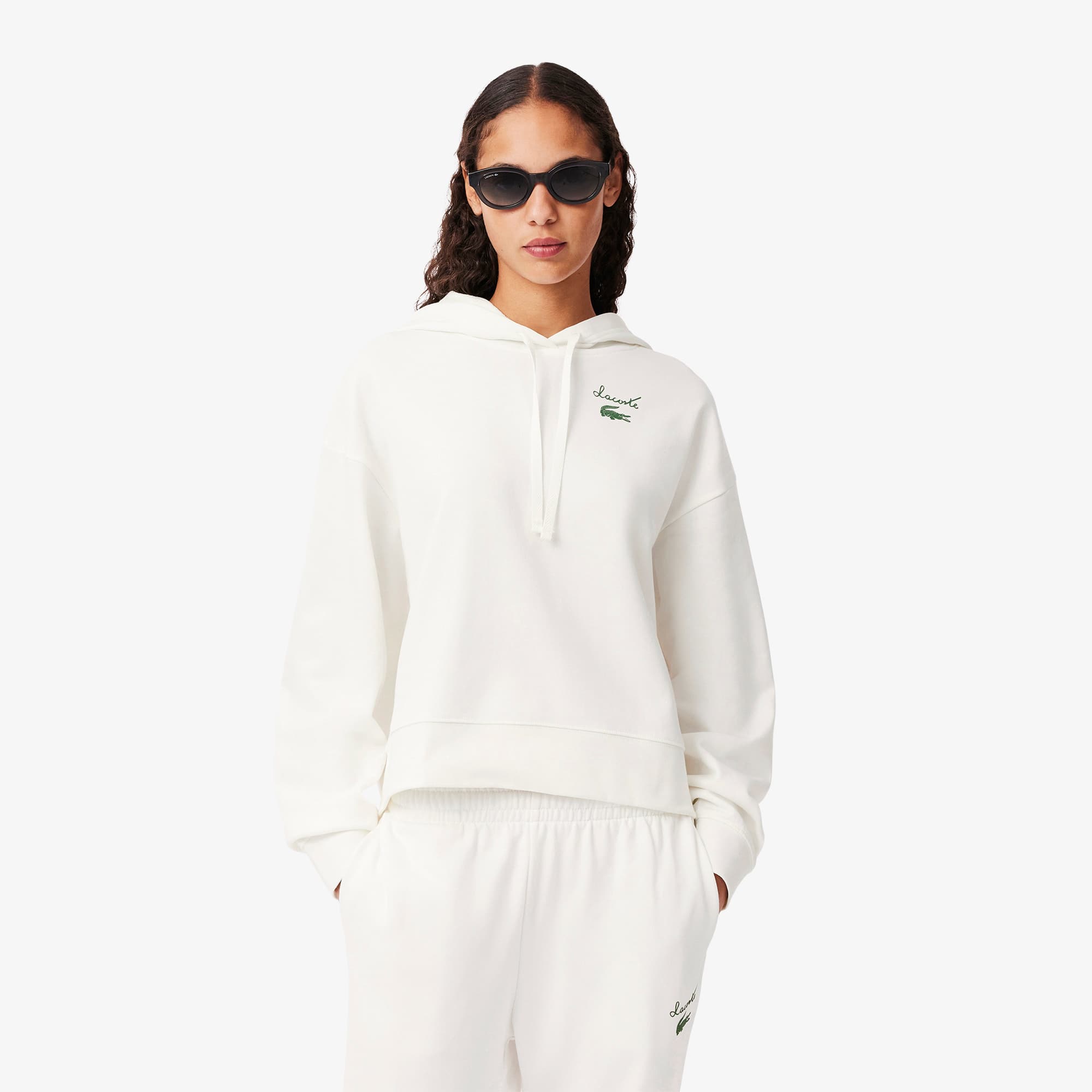 Tシャツ・カットソー LACOSTE Women Hoodies SH2741 70V White Women's Fleece Logo Hoodie - Sweaters & Sweatshirts - New In