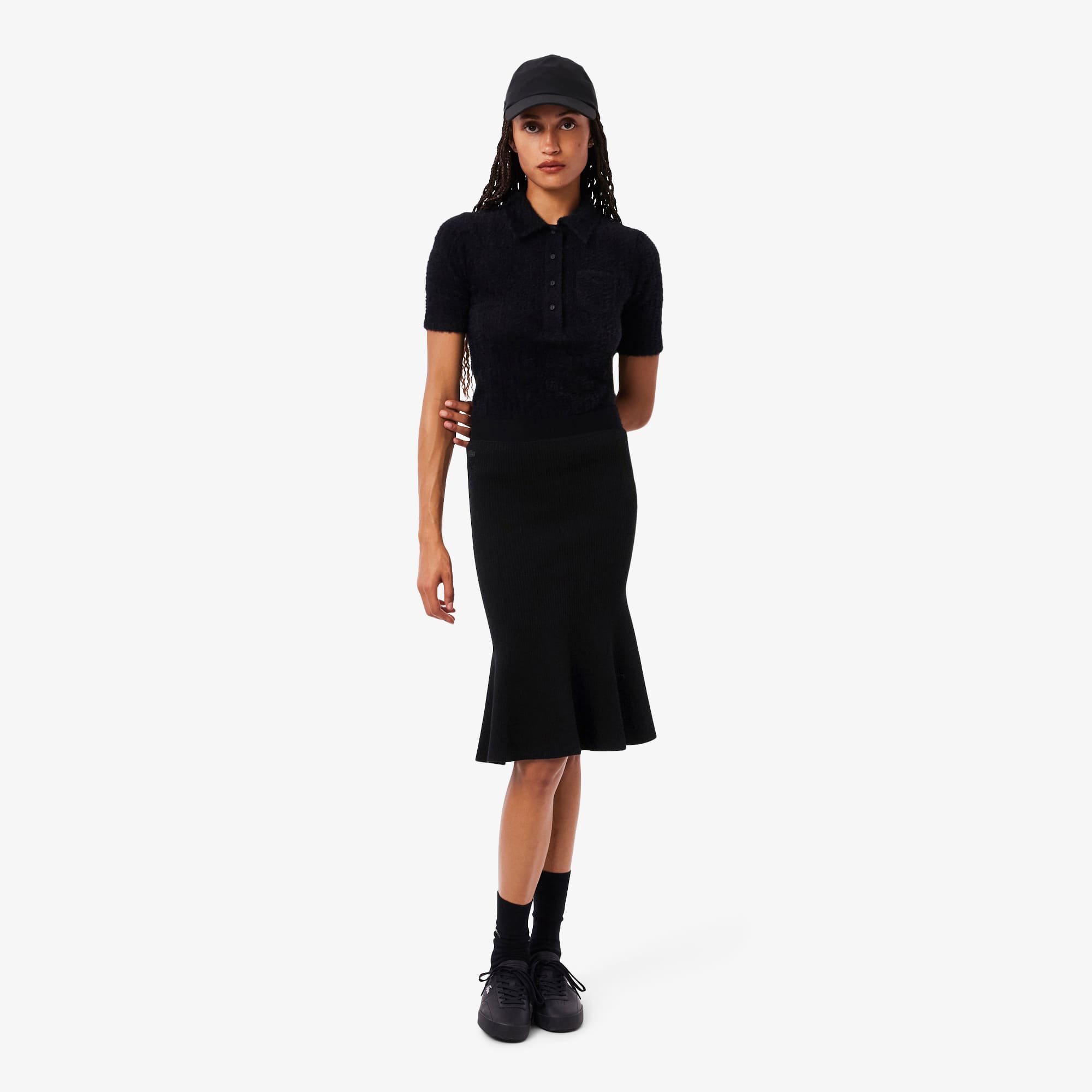 Lacoste Women's 3d Ribbed Midi Skirt - 38 In Black