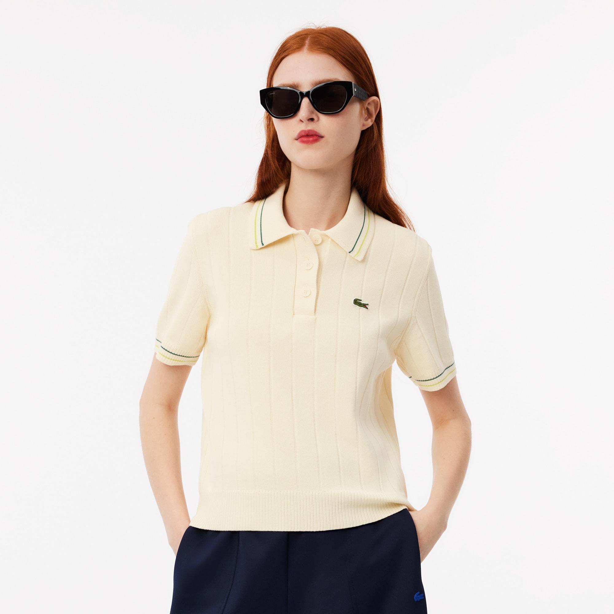 Women's Made In France Ribbed Cotton Polo - Sweaters