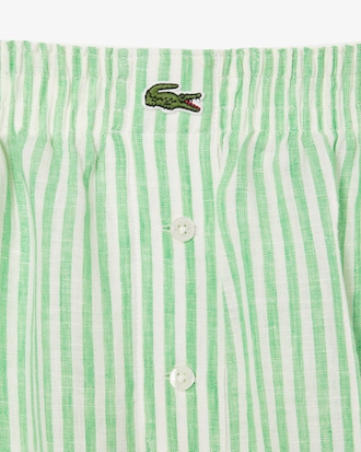 Pantalones cortos de lino a rayas de corte relajado para mujer