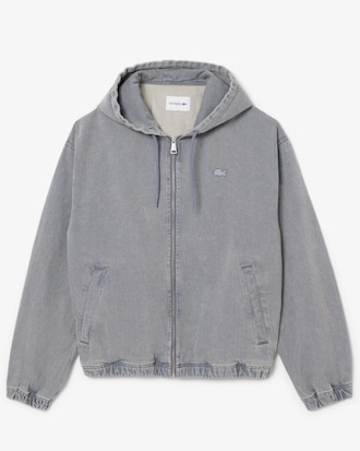 Men's Washed Effect Denim Hooded Jacket
