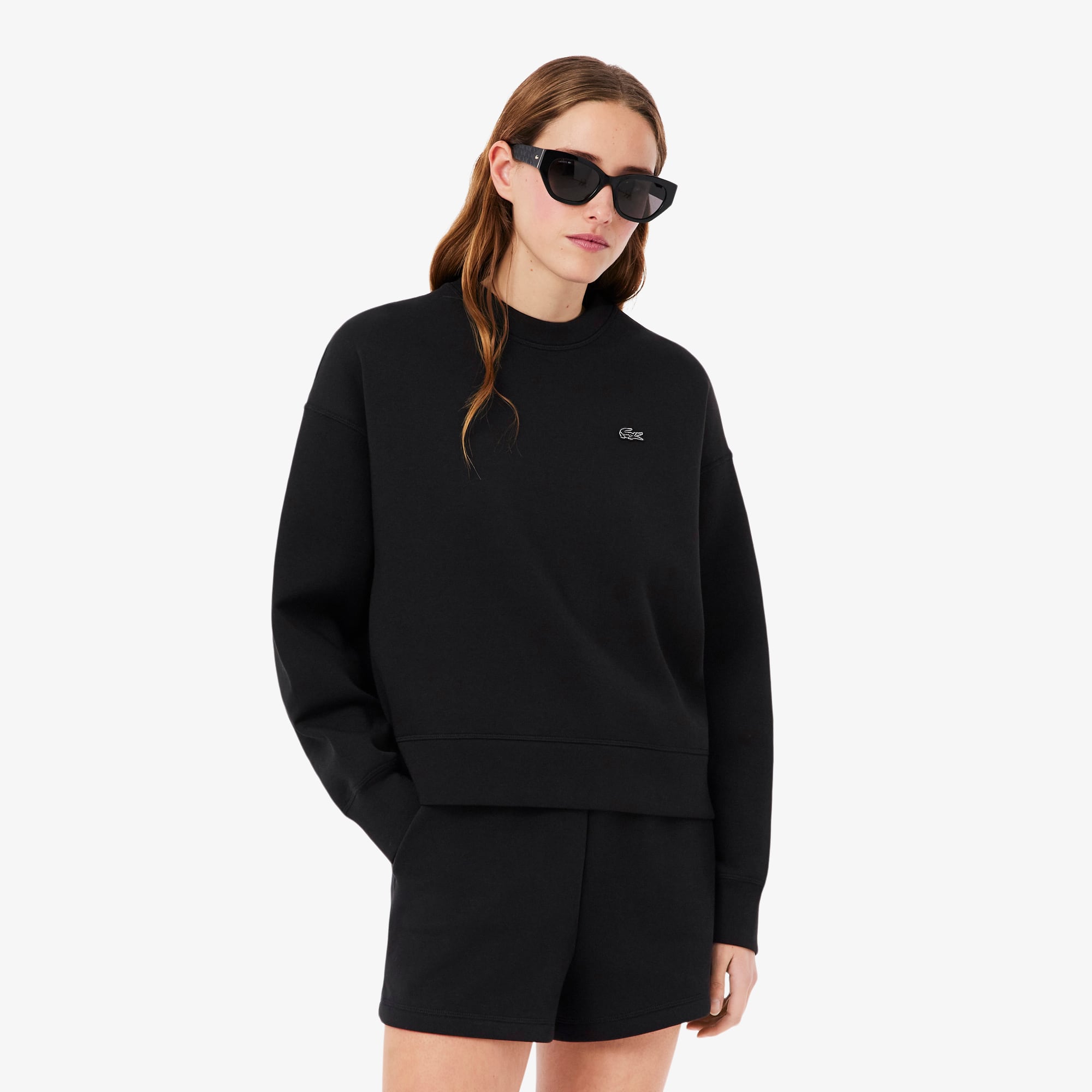 LACOSTE ブラック 長袖カットソー US XS Oversized Double Face Jersey Sweatshirt - Sweaters & Sweatshirts