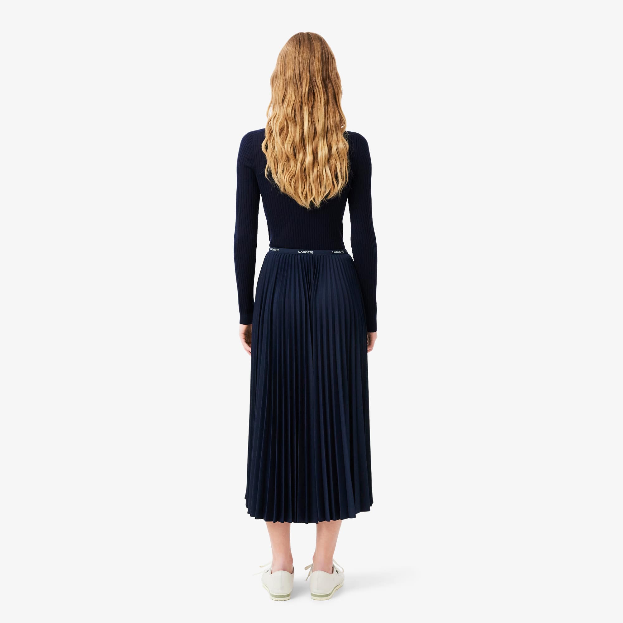 スカート LACOSTE Woman Skirt Blue JF1402 166 Long Pleated Elasticated Waist Skirt - Women's dresses