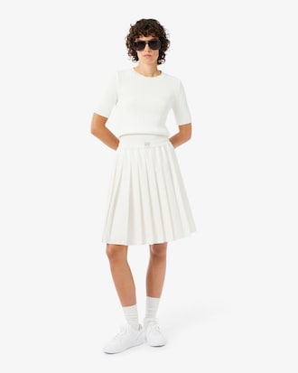 Pleated Petit Piqu&eacute; Effect Midi Skirt