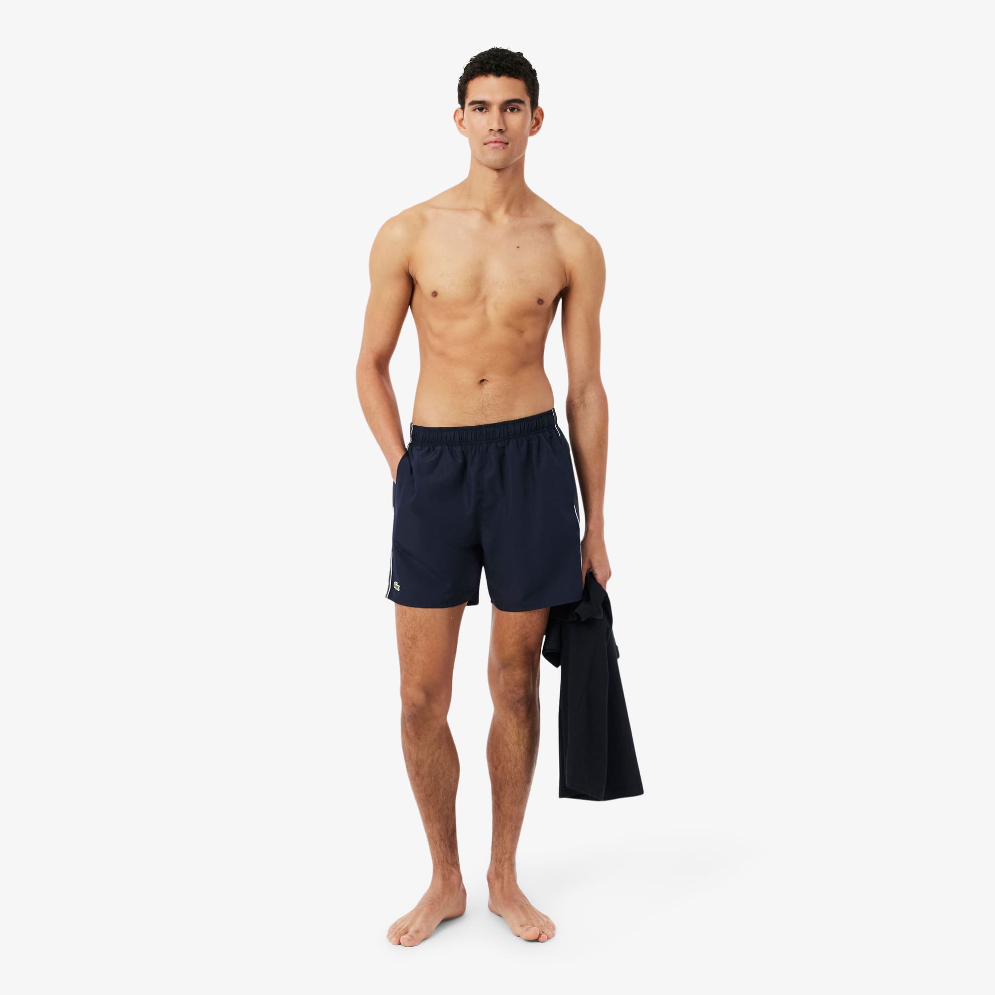 Lacoste Traje De Baño En Corte Medio Con Colorblock Negro
