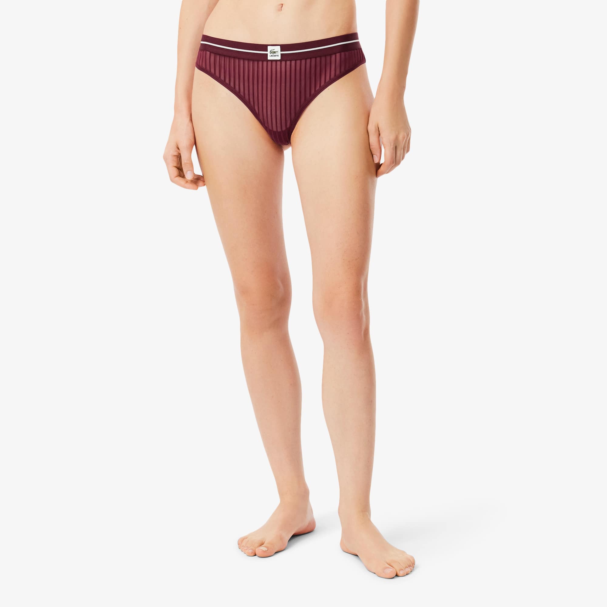 Velour Stripe Mesh String Briefs